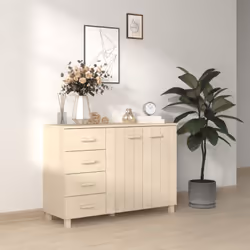 Ce buffet en bois constitue un supplément décoratif et pratique à votre décor. Ce meuble à tiroirs est fabriqué en bois de pi ...