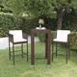 vidaXL Meubles de bar de jardin 3pcs et coussins Résine tressée Marron - TU