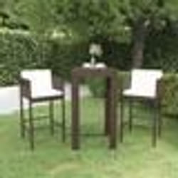 vidaXL Meubles de bar de jardin 3pcs et coussins Résine tressée Marron - TU