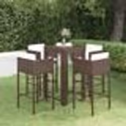 vidaXL Ensemble bar de jardin 5 pcs et coussins Résine tressée Marron - TU