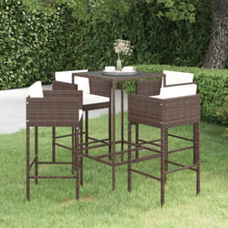 Vidaxl - Ensemble bar de jardin 5 pcs et coussins Résine tressée Marron