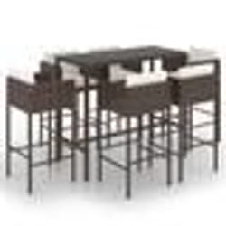 vidaXL Ensemble de bar de jardin 7pcs coussins Résine tressée Marron - TU