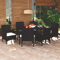 vidaXL Ensemble à manger de jardin coussins 7pcs Résine tressée Noir - TU