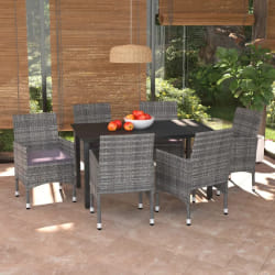 vidaXL Ensemble à manger de jardin coussins 7pcs Résine tressée Gris - TU