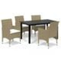 vidaXL Ensemble à manger de jardin et coussins 5 pcs Poly rotin Beige - TU