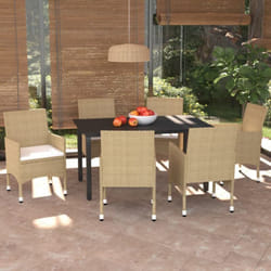 Vidaxl - Ensemble à manger de jardin et coussins 7 pcs Poly rotin Beige