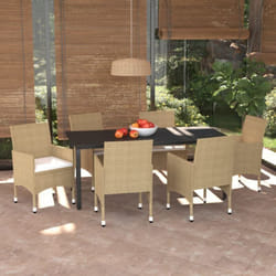 Vidaxl - Ensemble à manger de jardin et coussins 7 pcs Poly rotin Beige