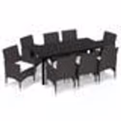 vidaXL Ensemble à manger de jardin et coussins 9 pcs Poly rotin Marron - TU