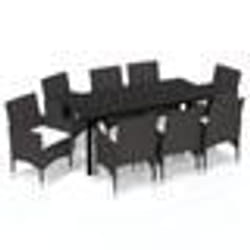 vidaXL Ensemble à manger de jardin et coussins 9 pcs Poly rotin Marron - TU