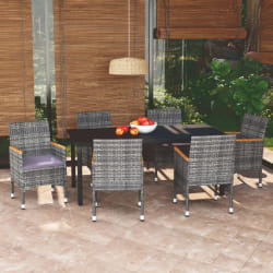 vidaXL Ensemble à manger de jardin coussins 7pcs Résine tressée Gris - TU