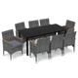 vidaXL Ensemble à manger de jardin coussins 9pcs Résine tressée Gris - TU