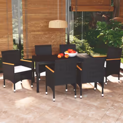 vidaXL Ensemble à manger de jardin coussins 7pcs Résine tressée Noir