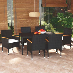 vidaXL Ensemble à manger de jardin coussins 7pcs Résine tressée Noir