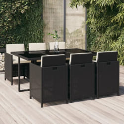 vidaXL Ensemble à manger de jardin 7 pcs Noir