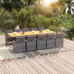 vidaXL Mobilier à dîner de jardin coussins 11 pcs Résine tressée Gris