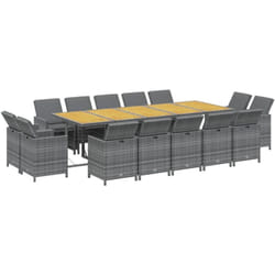 vidaXL Ensemble à dîner de jardin coussins 15 pcs Résine tressée Gris