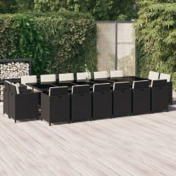 vidaXL Ensemble à manger de jardin 17 pcs - Noir