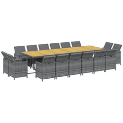 vidaXL Ensemble à dîner de jardin coussins 17 pcs Résine tressée Gris