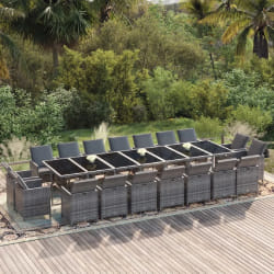 vidaXL Ensemble à dîner de jardin coussins 19 pcs - Gris