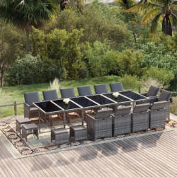 vidaXL Ensemble à dîner de jardin 19 pièces résine tressée gris
