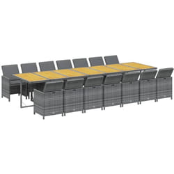 vidaXL Ensemble à dîner de jardin coussins 15 pcs Gris Résine tressée