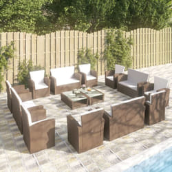 Vidaxl - Salon de jardin 16 pcs avec coussins Résine tressée Marron