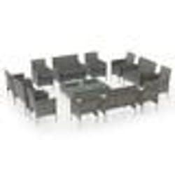 vidaXL Salon de jardin 16 pcs avec coussins Résine tressée Gris