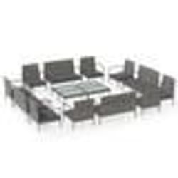 vidaXL Salon de jardin 16 pcs avec coussins Résine tressée Gris