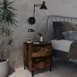 vidaXL Table de chevet avec pieds en métal Chêne fumé 40x35x50 cm - TU