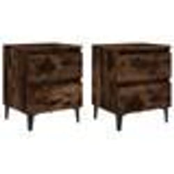 vidaXL Tables de chevet pieds en métal 2 pcs Chêne fumé 40x35x50 cm - TU