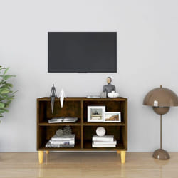 Vidaxl - Meuble tv avec pieds en bois massif Chêne fumé 69,5x30x50 cm