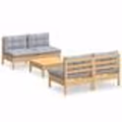 vidaXL Salon de jardin 5 pcs avec coussins gris bois de pin