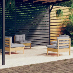vidaXL Salon de jardin 4 pcs avec coussins gris Bois de pin