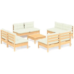 Salon De Jardin 9 Pcs Avec Coussins Crème Bois De Pin Vidaxl