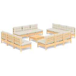 Salon De Jardin 13 Pcs Avec Coussins Crème Bois De Pin Vidaxl