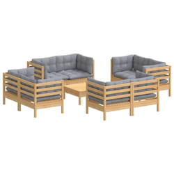Salon De Jardin 9 Pcs Avec Coussins Gris Bois De Pin Vidaxl