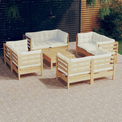 Salon De Jardin 9 Pcs Avec Coussins Crème Bois De Pin Vidaxl