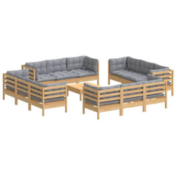 Salon De Jardin 13 Pcs Avec Coussins Gris Bois De Pin Vidaxl