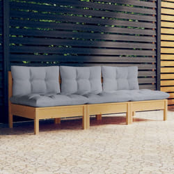 Vidaxl - Canapé 3 places de jardin et coussins gris Bois de pin solide