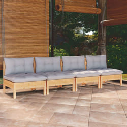 Vidaxl - Canapé 4 places de jardin et coussins gris Bois de pin solide