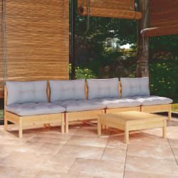 vidaXL Salon de jardin 5 pcs avec coussins gris bois de pin