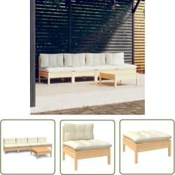 Salon De Jardin 5 Pcs Avec Coussins Crème Bois De Pin
