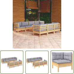 Salon De Jardin 8 Pcs Avec Coussins Gris Bois De Pin Massif Vidaxl
