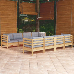 VIDAXL Salon de jardin 9 pcs - Gris