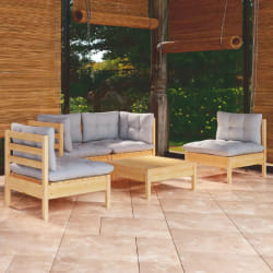 vidaXL Salon de jardin 5 pcs - Gris