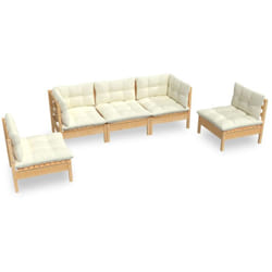 Salon De Jardin 5 Pcs Avec Coussins Crème Bois De Pin Massif Vidaxl