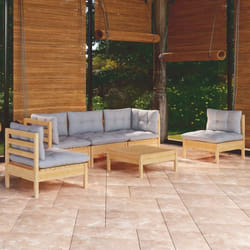 Salon De Jardin 6 Pcs Avec Coussins Gris Bois De Pin Massif Vidaxl