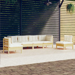 Salon De Jardin 6 Pcs Avec Coussins Crème Bois De Pin Massif Vidaxl
