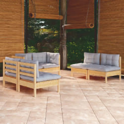 vidaXL Salon de jardin 6 pcs - Coussins Gris Bois de pin massif