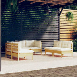 Salon De Jardin 6 Pcs Avec Coussins Crème Bois De Pin Massif Vidaxl